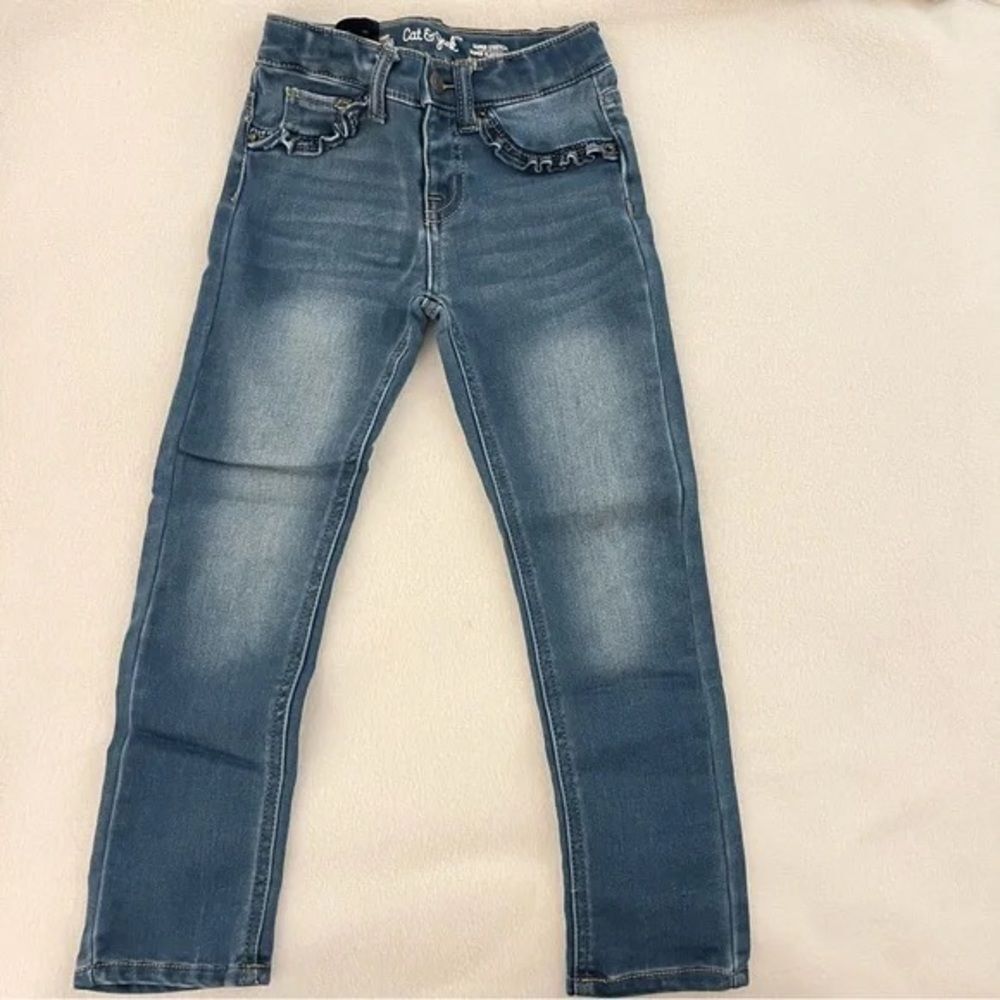 Cat & Jack Blue Denim Pants with Ruffle Trim